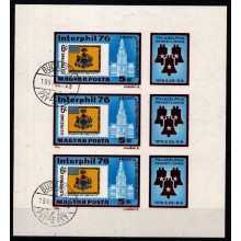 1976. Ungarn. Frimærkeudstillingen INTERPHIL 76. Miniark utakket med 3 mærker og vignet.